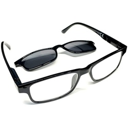 VOSSBACH Lesehilfe Herren Lesebrille Sehhilfe Sonnenschutz Sonnenbrille Brille, +2,5 dpt Inkl. Sonnenclip & Etui schwarz