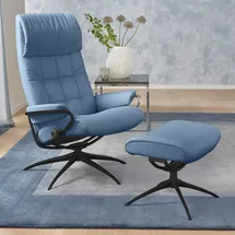Stressless Relaxsessel "London", blau (sparrow blau paloma), B:80cm H:116cm T:71cm, Leder BATICK: durchgefärbtes und genarbtes Möbelleder;Leder PALOMA: durchgefärbtes Semianilin-Möbelleder;ROHLEDER Stoff Q2 FARON (100% Polyester im Flor, Grundgewebe: 50% Polyester,