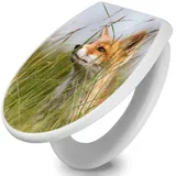 banjado WC-Sitz mit Absenkautomatik Motiv Fuchs (umweltfreundliches Material, integrierte Scharniere), 44,5 x 37 x 5 cm weiß
