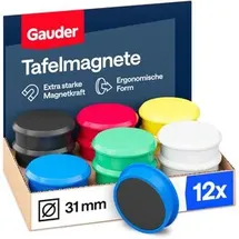 Gauder Magnete farbig sortiert, Ø 31 mm, Höhe 10 mm, 12 Stück