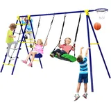 Costway Schaukeln 5-in-1 Set mit 2 Schaukeln und Basketballkorb Blau/Gelb