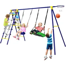 Costway Schaukeln 5-in-1 Set mit 2 Schaukeln und Basketballkorb Blau/Gelb