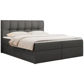 MKS Meble Boxspringbett 140x200 mit Bettkasten, Bett mit Multipocket - Matratze H4 Topper, Polsterbett 140x200 mit Bettkasten Kopfteil, Boxspringbett mit Mat... - Dunkelgrau