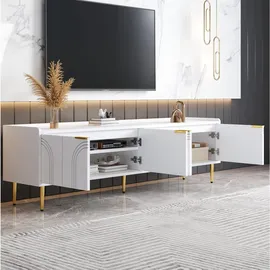 Okwish TV-Lowboard 170x35x47,5 cm Weiß Metall/MDF/Holzwerkstoff