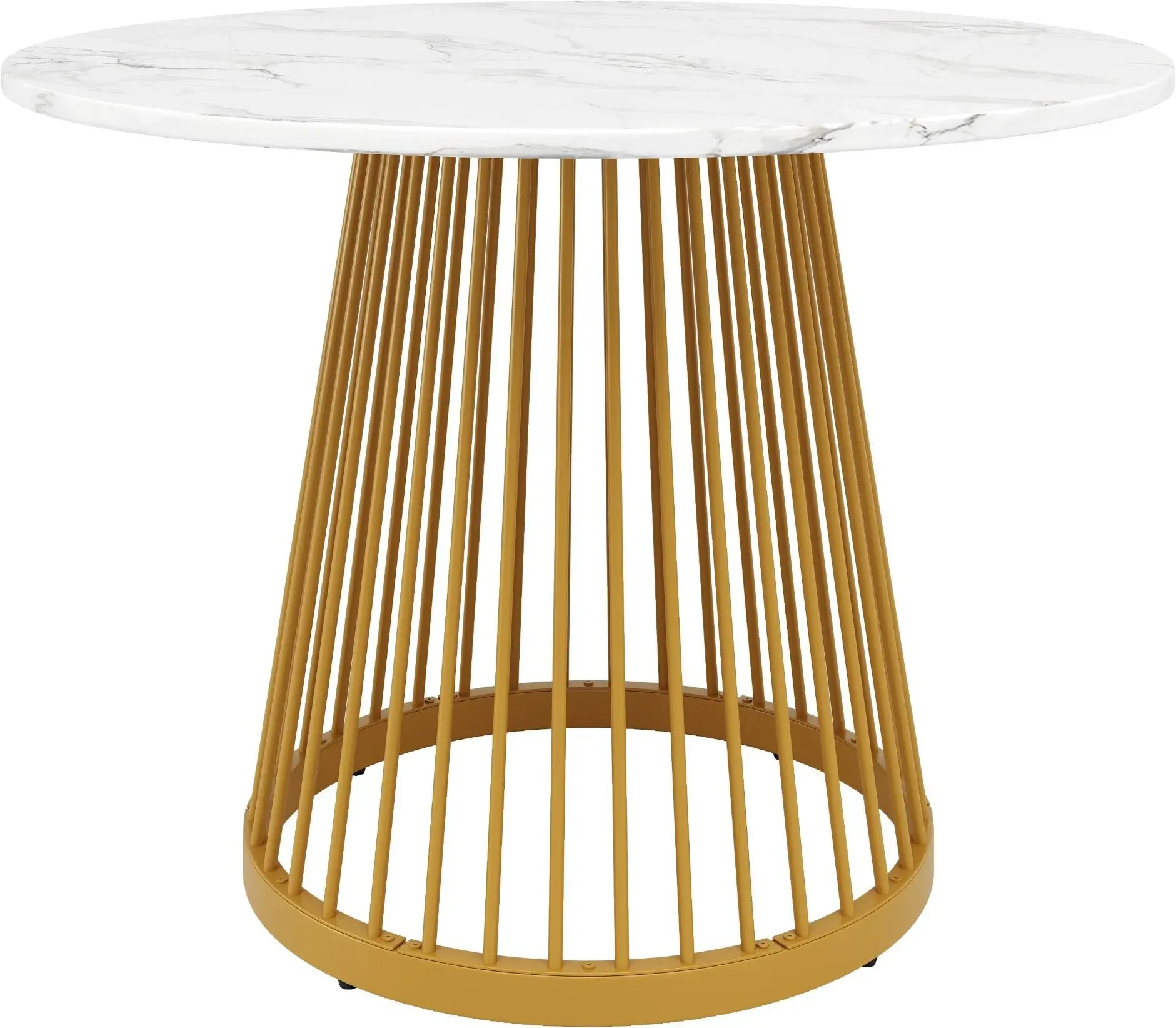 Runder Esstisch für 4 Personen, Küchentisch mit MDF Tischplatte und Metall Tischbeine, 80x80x76 cm, Weiß+Gold