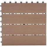 Mendler WPC Bodenfliese Rhone, Holzoptik Balkon/Terrasse, 11x je 30x30cm = 1qm ~ Premium, teak linear