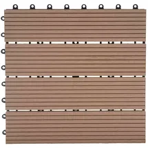 Mendler WPC Bodenfliese Rhone, Holzoptik Balkon/Terrasse, 11x je 30x30cm = 1qm ~ Premium, teak linear