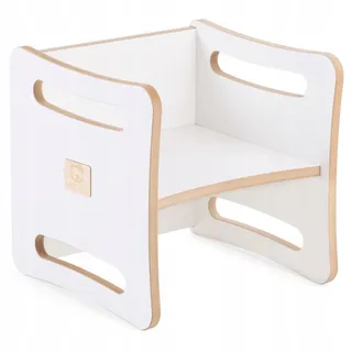 MISIOO Tisch Und Stuhl 2in1 Für Kinder - Hocker Holz, Kinderstuhl Holz, Hocker Kinder, Breite 40 cm, Gesamthöhe 40 cm, Sitzhöhe 20 cm, Laminierte Oberflächen, Abgerundete Kanten, Weiß MDF