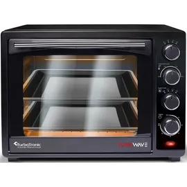 Z-Line TurboTronic Minibackofen mit Umluft und Drehspieß 35 Liter, Schwarz, inkl. 2x Backblech, 1600W Mini Backofen Camping Pizzaofen Klein/Groß