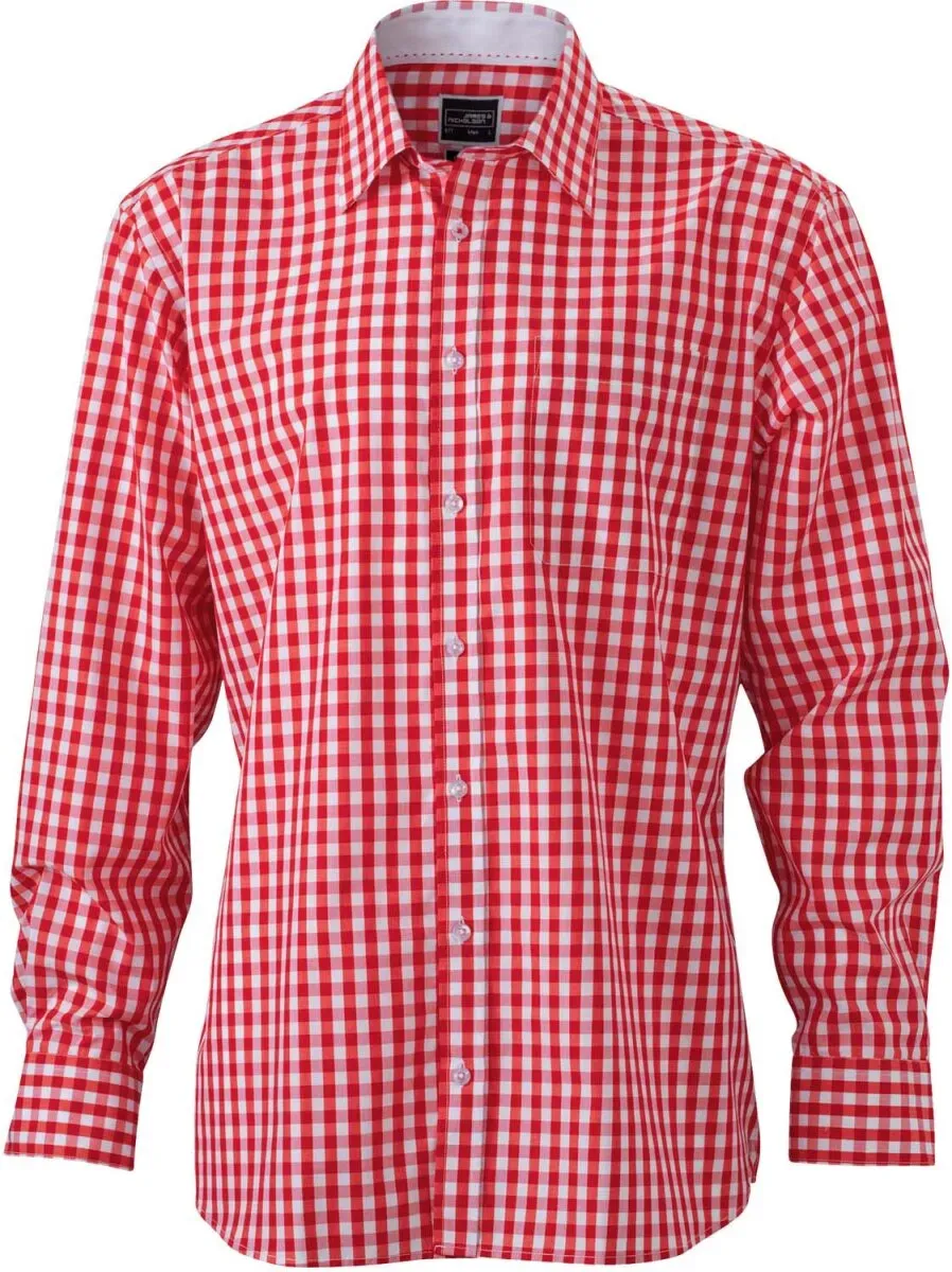 James & Nicholson Herren Popeline Karo Hemd langarm JN617 red/white M