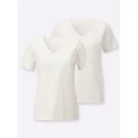 Casual Looks Kurzarmshirt CASUAL LOOKS "2er-Pack Shirts", Damen, Gr. 44, ecru, ecru, 100% Baumwolle, unifarben, V-Ausschnitt, Shirts