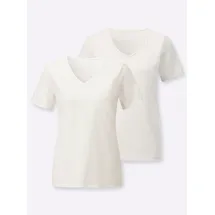 Casual Looks Kurzarmshirt CASUAL LOOKS "2er-Pack Shirts", Damen, Gr. 44, ecru, ecru, 100% Baumwolle, unifarben, V-Ausschnitt, Shirts
