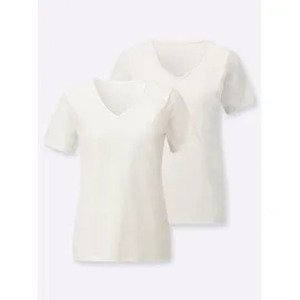 Casual Looks Kurzarmshirt CASUAL LOOKS "2er-Pack Shirts", Damen, Gr. 44, ecru, ecru, 100% Baumwolle, unifarben, V-Ausschnitt, Shirts