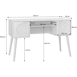 sweeek - Schreibtisch mit Holzdekor und Rohrgeflecht, 2 Türen