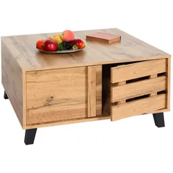 Couchtisch MCW-M46, Wohnzimmertisch Sofatisch Beistelltisch, 2 Staufächer 43x81x81cm, naturfarben