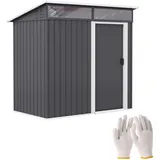 Outsunny Metall Gerätehaus 1,9m2 195x122x182cm Geräteschuppen mit Fundament Pultdach Fenster Schiebetür Haken Handschuhe wetterfest Gartenhaus Outdoor Garten