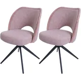 Mendler 2er-Set Esszimmerstuhl HWC-N72, Polster-Küchenstuhl, drehbar Auto-Return, Stoff/Textil (420g/m2) rosa