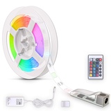 B.K.Licht - LED Strip Silikon 3m mit Fernbedienung, buntes RGB Licht, dimmbar, selbstklebend, LED Streifen, Leiste, Deko, Gaming Deko, Band, Lichtleiste, Lichtband, 300x1x0,2 cm, Weiß