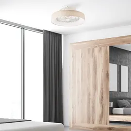 Nowa Deckenventilator Deckenleuchte Wohnzimmerleuchte Esszimmerlampe Raumlüfter Kühler, Kunststoff Textil weiß natur, Fernbedienung dimmbar CCT 3-Stufen, 1x LED 30W 2200Lm 3000-6500K, D 47 cm