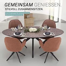 Homestyle4u Essgruppe Esstisch Oval mit 4 Polsterstühlen Bouclé