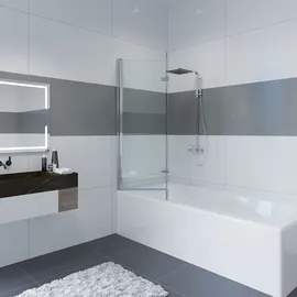 IMPTS Duschwand für Badewanne 100x140cm, 2-teilig, Badewannenaufsatz, Faltwand Duschtrennwand Duschabtrennung, 6mm ESG-Nano Glas