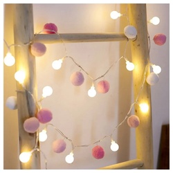 Sunicol LED-Lichterkette 2M 20LEDs Kugel Lichterkette, Globe, Innen Weihnachten Deko, Batterie, Warmweiß für Hochzeitsfeier, Geburtstag, Balkon, Wand, Baum, Hinterhof rosa