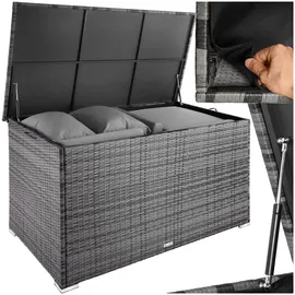 Tectake tectake® Auflagenbox, mit Aluminiumgestell und Rattangeflecht, komfortable Hubautomatik, 145 x 82,5 x 79,5 cm