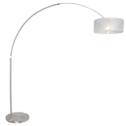 Stehleuchte Bogenstehleuchte Bogenlampe Höhenverstellbar Textil silber E27