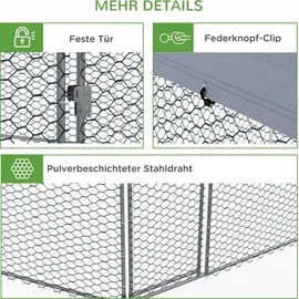 PawHut Freilaufgehege Hühnerstall 400 x 346 x 263 cm aus Stahl, mit Abdeckung, - Silber