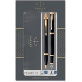 Parker IM Duo-Geschenkset mit Kugelschreiber und Füller, Hochglänzend Schwarz mit Goldzierteilen, Nachfüllmine und -patrone mit blauer Tinte, Geschenkbox