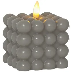LED Kerze Bubble Würfel Cube Kerze Echtwachs 3D Flamme H: 9,5cm Timer grau
