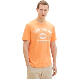 TOM TAILOR Herren T-Shirt mit Logo-Print aus Baumwolle, fruity melon orange, M