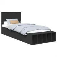 vidaXL Bettrahmen mit Regal Schwarz 100 x 200 cm Holzwerkstoff