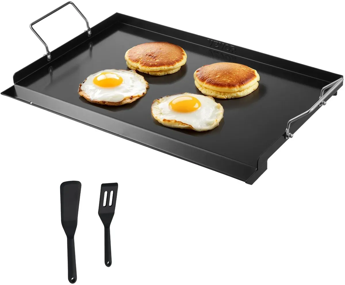 VEVOR Grillplatte Grillpfanne Karbonstahl universelle rechteckige Platte (606 x 360mm) mit flacher Oberseite, Gasgrill-Grillplatte für BBQ-Grill Teppanyaki, tragbares Familienkochgeschirr mit Griff