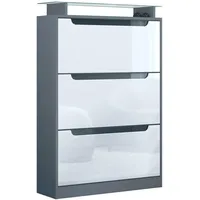 Vladon Schuhschrank, Weiß Hochglanz, Holzwerkstoff, 89x128x23 cm, Garderobe, Schuhaufbewahrung,