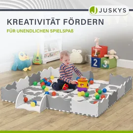 Juskys Kinder Puzzlematte Timon 36 Teile mit 16 Tieren - rutschfest – grau weiß