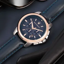 Maserati Successo Chronograph Blaues Leder 45 mm R8871621015