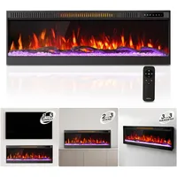 Mexhom Elektrokamin 106,68cm (42 Zoll) Ultradünner Wandkamin, 12 Flammenmodi, geräuscharm, versenkte Montage, Glas-Touchscreen & Fernbedienung, mit Kristall & Holzscheit