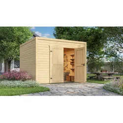 Gartenhaus WEKA "Batu/Fynn 3", beige (naturbelassen), ohne Fußboden, Gartenhäuser, 28 mm starke Blockbohlen