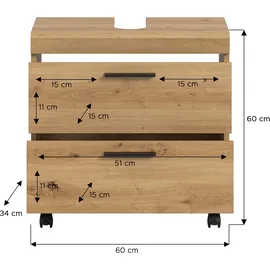xonox.home Waschbeckenunterschrank Scout 60 x 60 x 34 cm Artisan/Schwarz