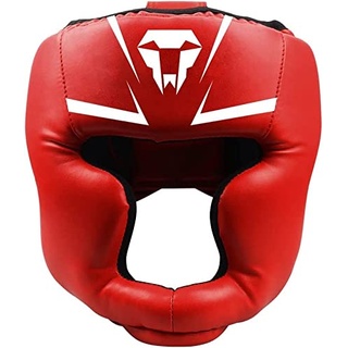 LangRay Boxen Kopfschutz für Erwachsene, Leder Boxhelm Thaiboxen Gesichtsschutz Hoher Schlagdämpfung mit Perfekter Sicht und Gute Schweißaufnahme für Kampfsport MMA Boxen Kickboxen Sparring,Rot,L