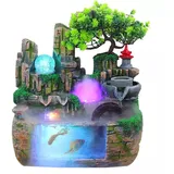 Zimmerbrunnen Klein Wasserfall Mit Beleuchtung Tischbrunnen Zimmerspringbrunnen Zimmer Brunnen buntes LED-Licht Mit Vernebler Dekoration Wohnzimmer, Schlafzimmer, Büro H 30cm