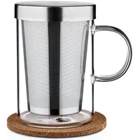 Cosumy Teetasse mit Deckel und Sieb - Teeglas mit Sieb & Untersetzer 400ml - - Gr.: onesize