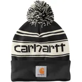 Carhartt Herren Strickmütze mit Bommel und Logo, Schwarz/Winterweiß meliert, Einheitsgröße - Einheitsgröße