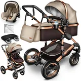 KIDUKU 3 in 1 Kombi-Kinderwagen Braun/Gold