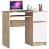 Home Collective Computertisch Bürotisch mit ausziehbarer Tastaturablage, Laminatplatte mit ABS-Kante, mit 1 Schublade und 1 Tür rechts, 90 x 50 x 77 cm, Sonoma weiß