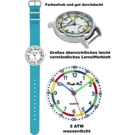 Pacific Time Lernuhr analog Quarz 10808 Gehäusefarbe blau Textilarmband hellblau