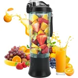 Tragbarer Smoothie Maker Mixer, 600ML Standmixer für Smoothies, Saft und Shakes, Portable Mini Blender mit 6 Edelstahlmesser, USB Persönlicher Obstmischmaschine, BPA-frei (Schwarz)