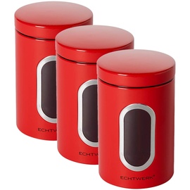 ECHTWERK Vorratsdosen 3er Set-Rot, zur Aufbewahrung von Mehl/Zucker/Müsli/Tee, Metalldose mit Luftdichtem Deckel und großem Sichtfenster, Fassungsvermögen 1, 4L, Iron, 3