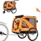 Sepnine Hunde Fahrradanhänger, 2 in 1 Hundeanhänger & Jogger mit Reflektor und Bremse, 600D Oxford Canvas, maximale Belastung 40kg-Orange